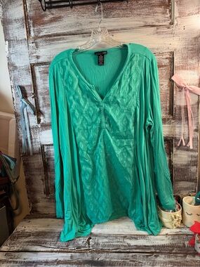 RXB Teal Lace-Front Long Sleeve Tunic